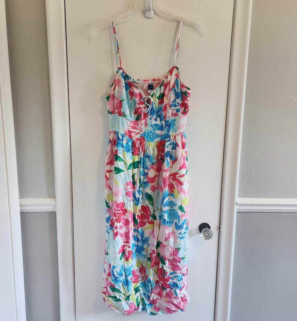 Old Navy Medium Midi Dress Floral Colorful Spaghetti Strap Pockets Coquette